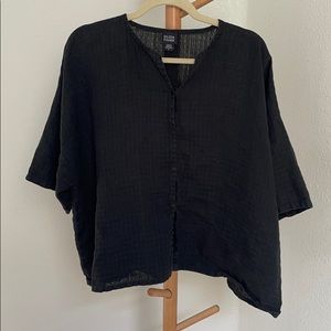 Eileen Fisher Irish Linen Dolman Sleeve button-up